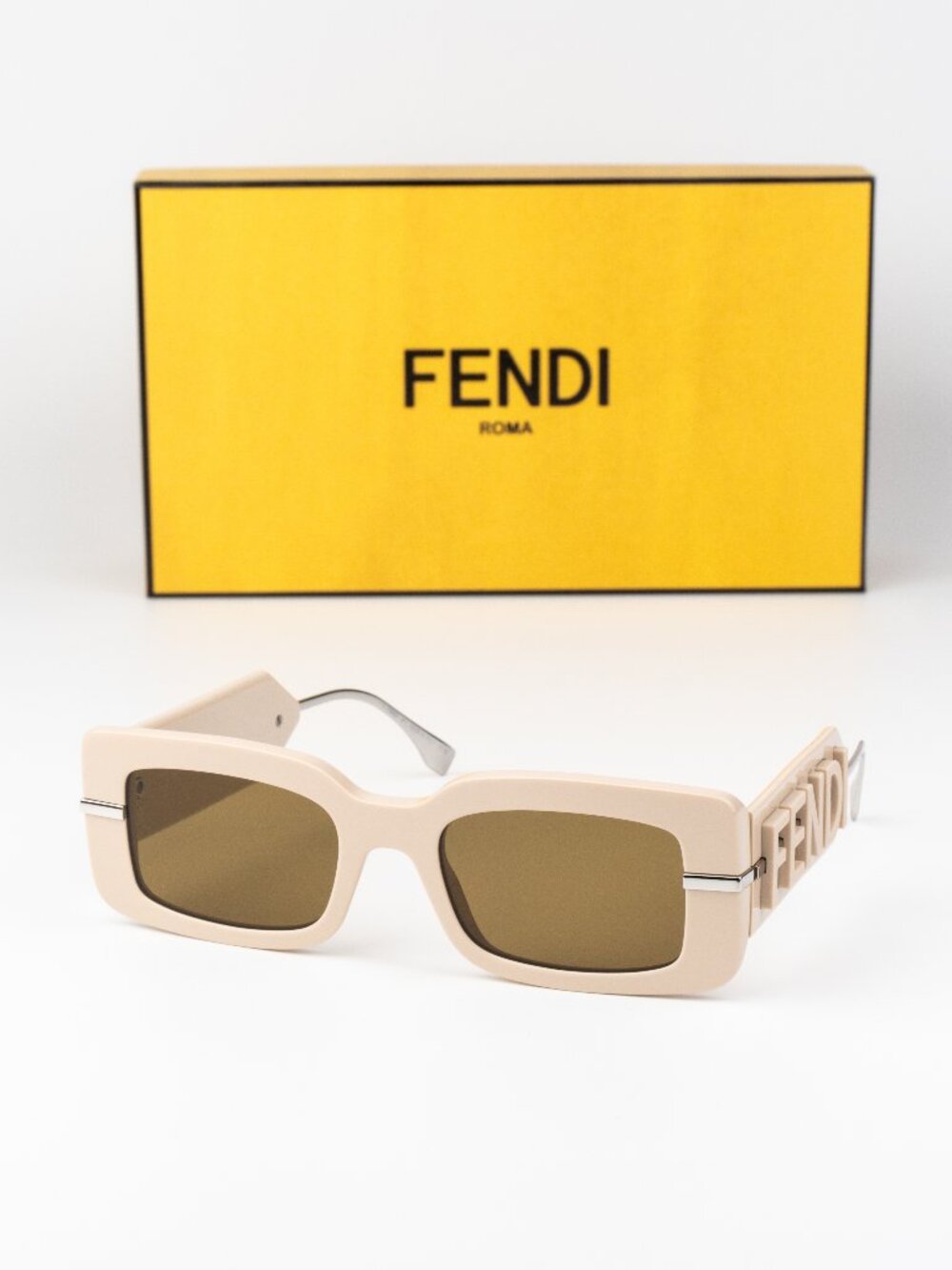 Fendi Men Sunglasses Rectangular Nude Brown FE40133I 57E NEW AUTHENTIC
